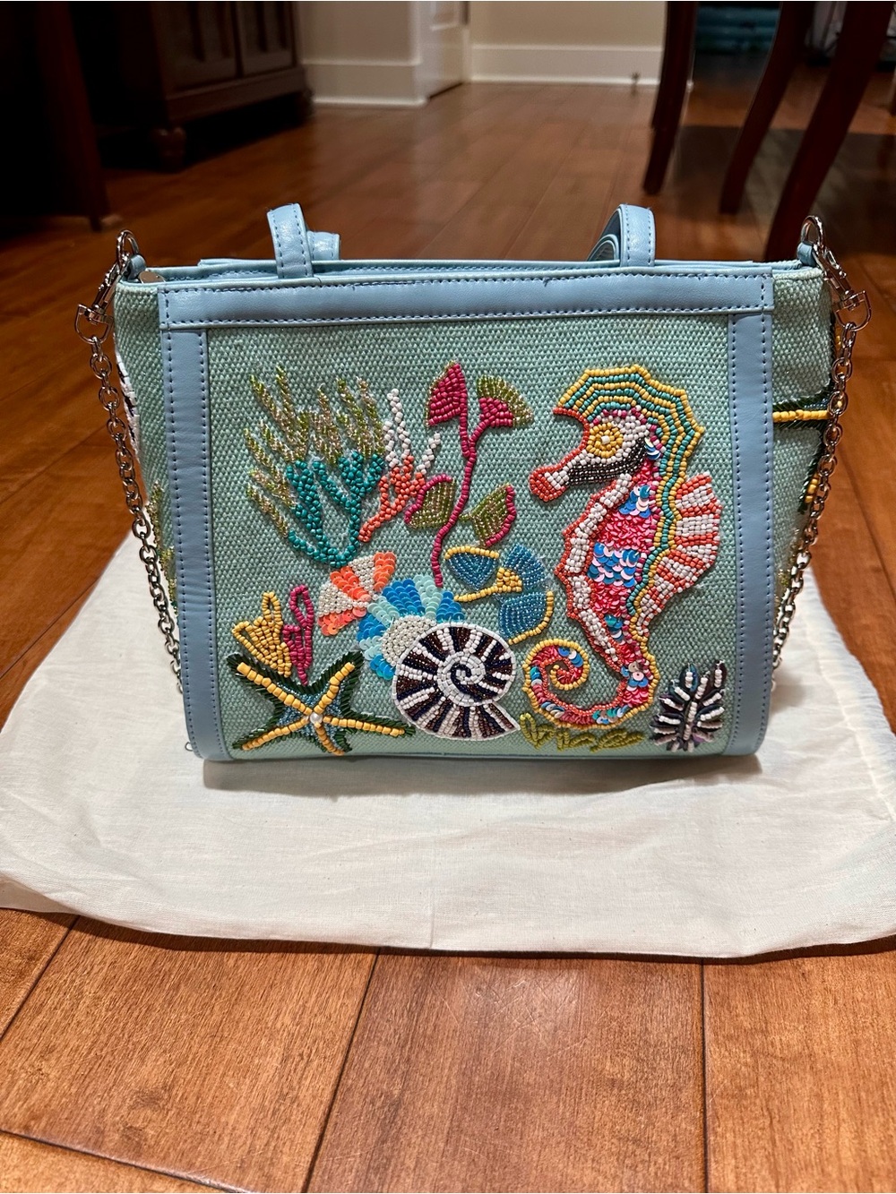Seahorse Embroidered Crossbody Bag - Light Blues